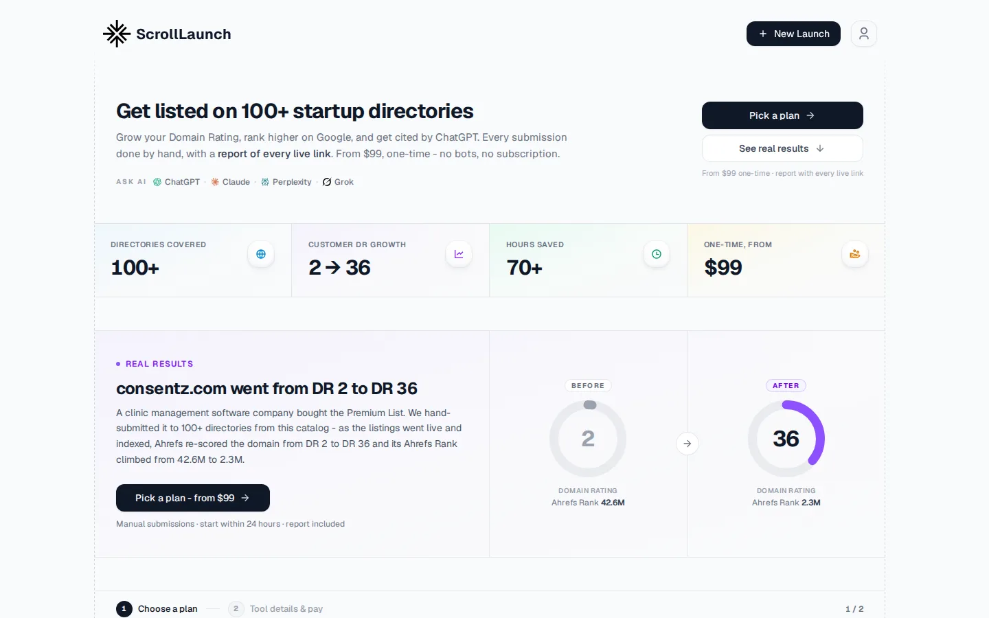 ScrollLaunch directory submission plans.